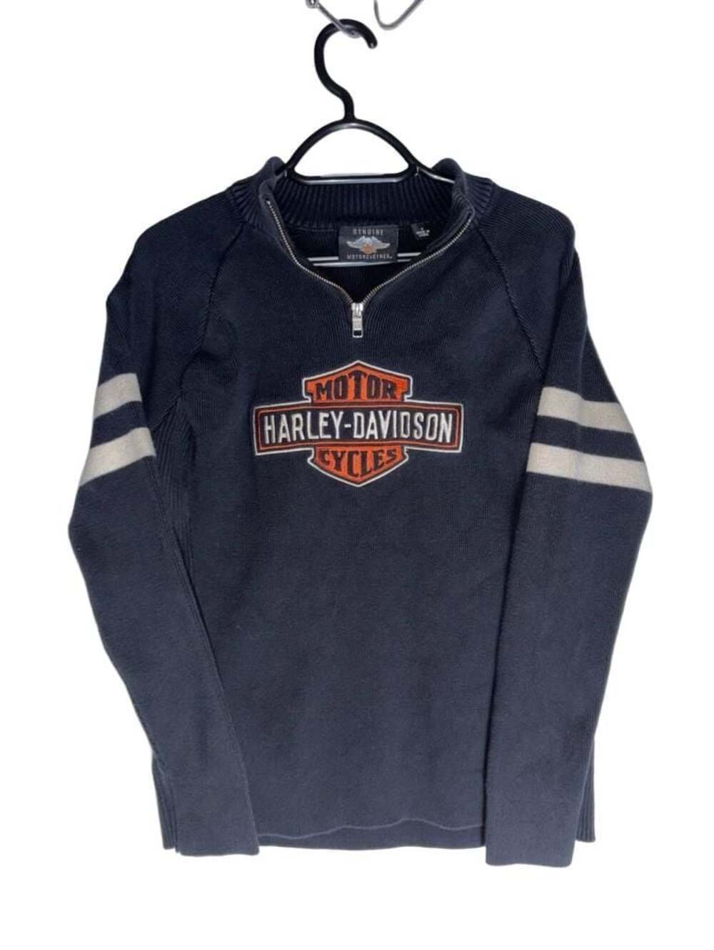 Harley-Davidson Quarter Zip Ribbed Sweater Black Size S